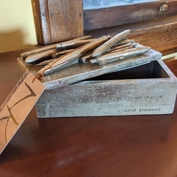 Ernest Hemingway quote silver-tone pencil/keepsake box NWT - Picture 1 of 9